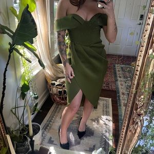 Elegant Asymmetrical Olive Green Dress
